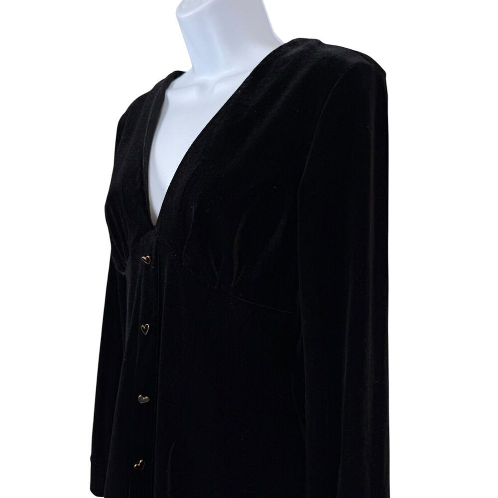 Cider Dress Women Small Black Velvet Witchycore Whimsigoth Heart Buttons Mini - Picture 5 of 8